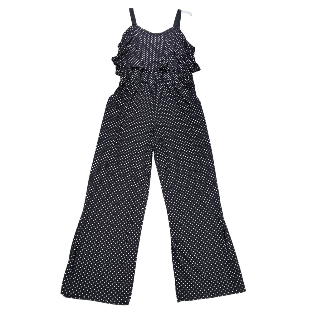 The Pyramid Collection Jumpsuit Women 2XL Black Polka Dot Ruffle Wide Leg Pocket